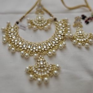 NWT, Indian Kundan Moti 3 Piece Necklace Set